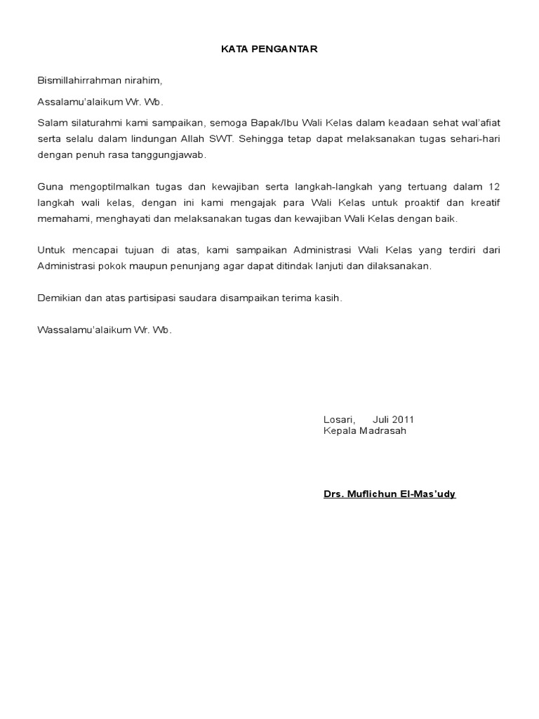Administrasi Wali Kelas Kata Pengantar