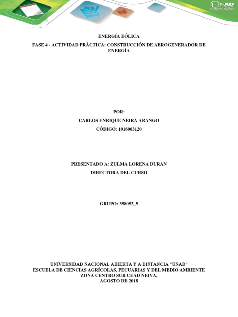 FASE 4 - CONSTRUCCIÓN DE AEROGENERADOR DE ENERGÍA - Carlos Neira PDF ...