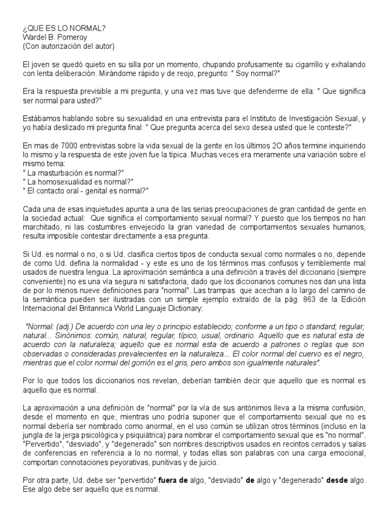 Pomeroy Que Es Lo Normal (Art) PDF Relaciones sexuales Mamíferos