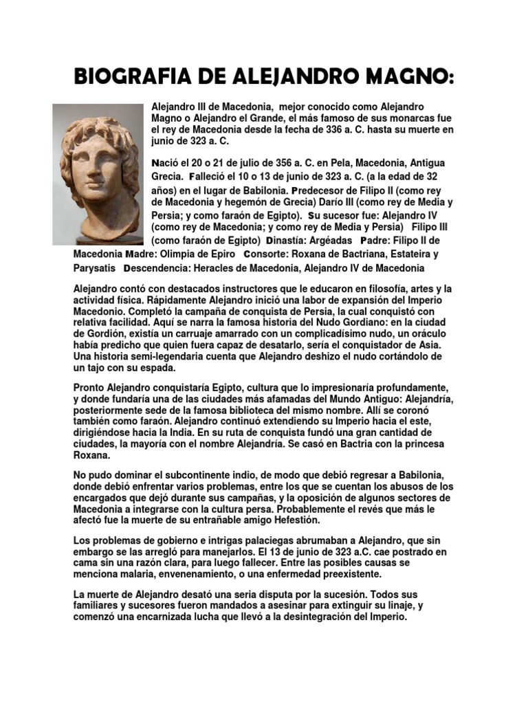 Biografia de Alejandro Magno Alejandro el Grande Macedonia (antiguo reino)