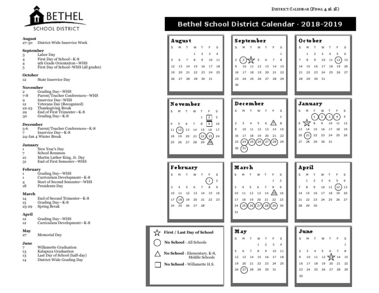 Bethel Schools 2018-2019 Calendar | PDF | Academic Term | Change