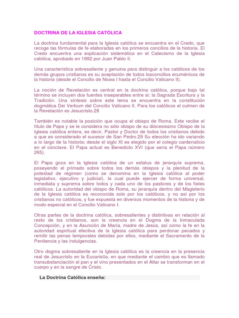 Principales Doctrinas de la Iglesia Católica | PDF | Iglesia Católica ...