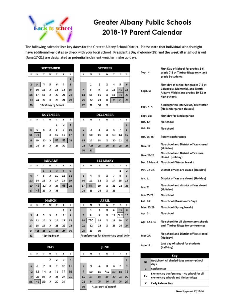 Greater Albany Public Schools Calendar | PDF | Schools | Academia