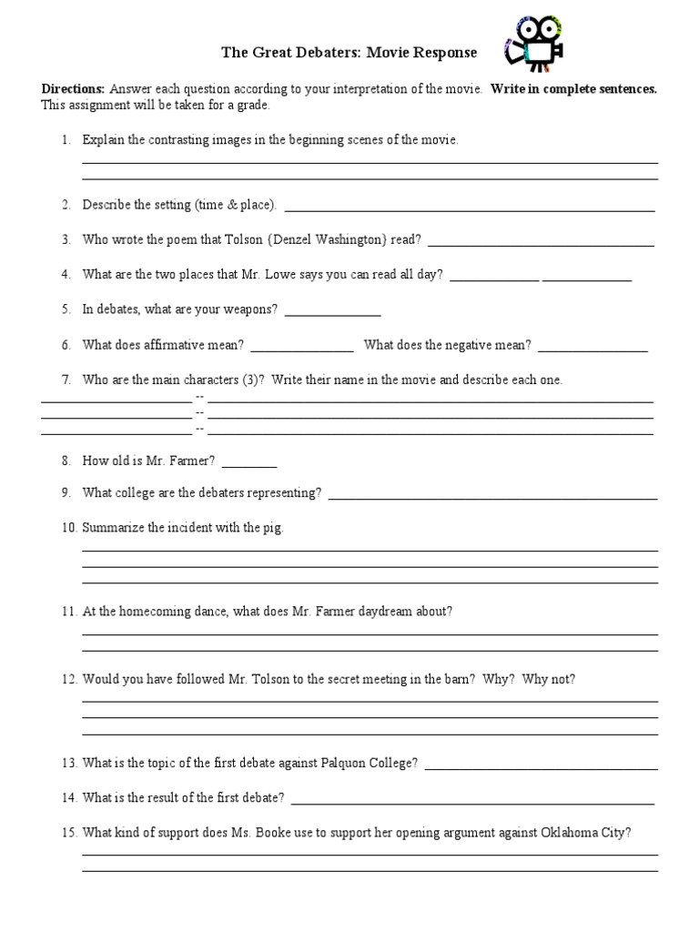 The Great Debaters Worksheet