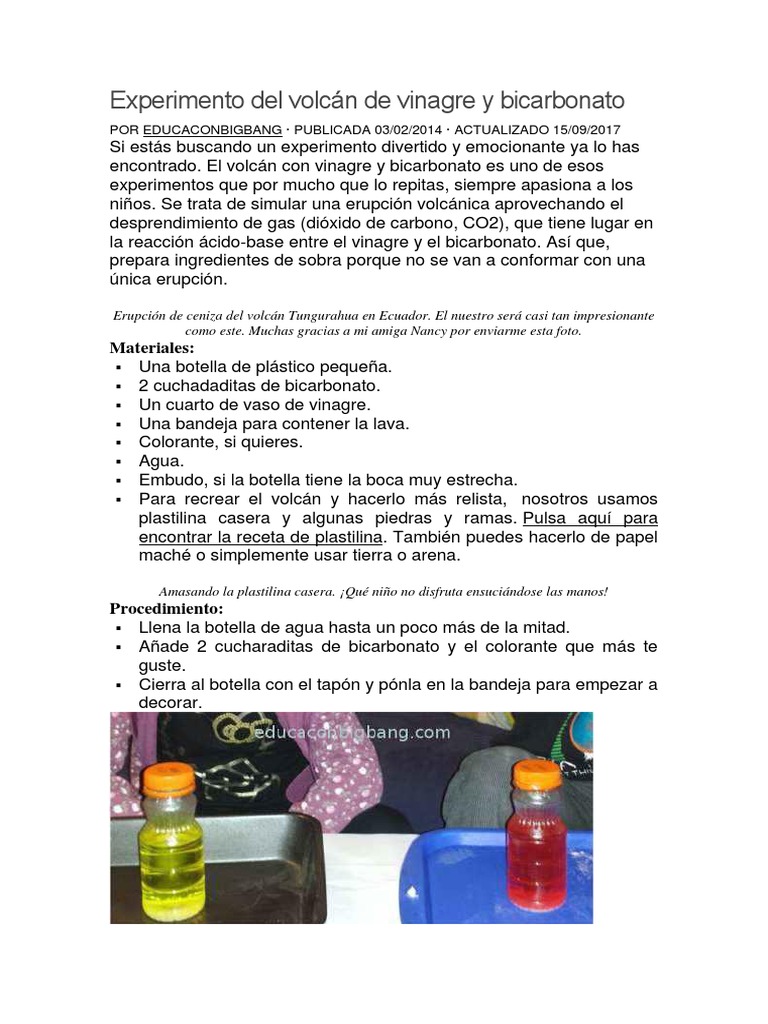 Experimento de volcán con vinagre y bicarbonato | PDF | Sal (química ...