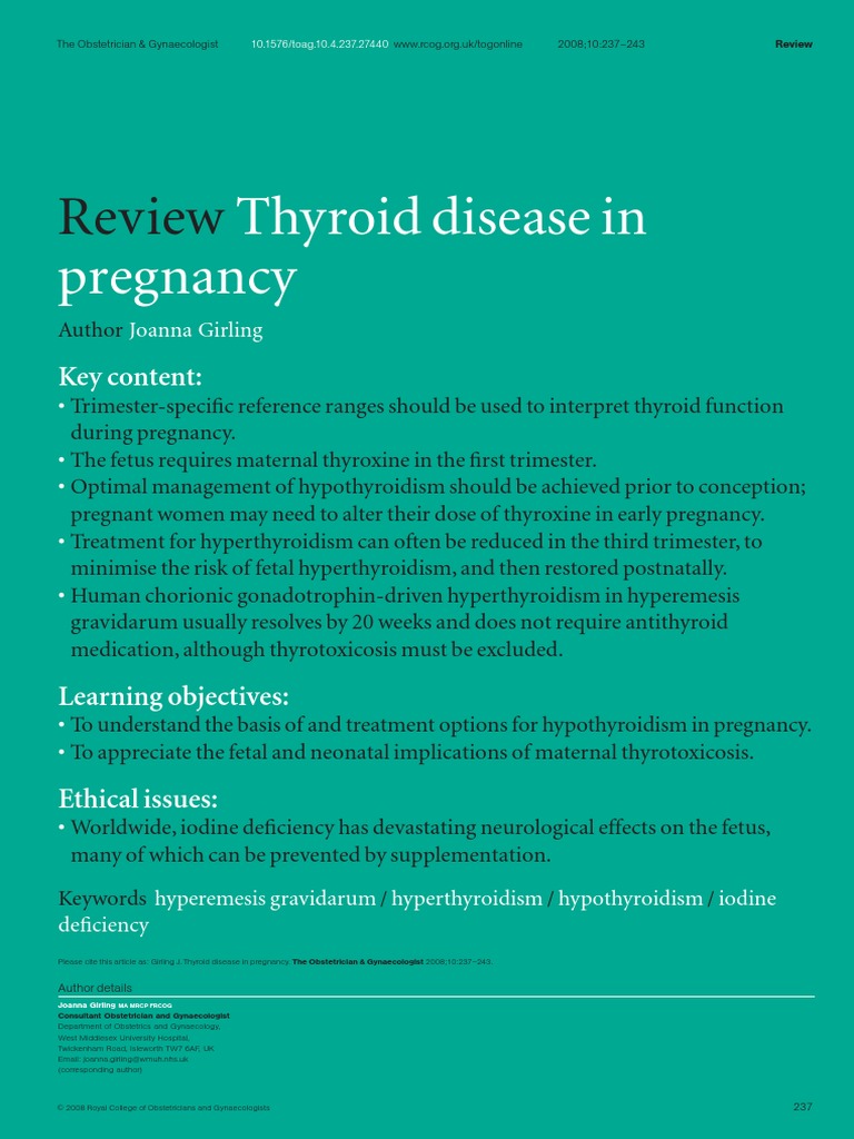 Review Thyroid Disease in Pregnancy PDF Hypothyroidism