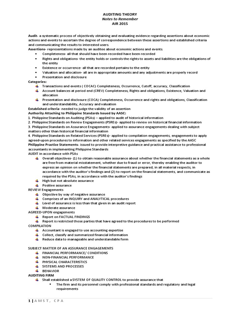 Audit Theory and Internal Controls Overview | PDF | Internal Control ...