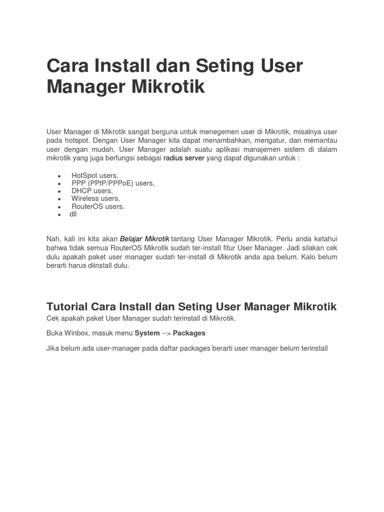 Cara install dan seting user manager mikrotik pdf