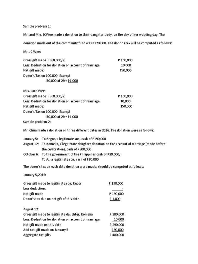 Donor's Tax Computation Examples | PDF | Donation | Payments