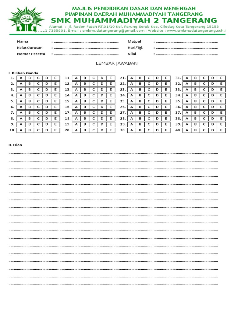 Lembar Jawaban Uas Genap