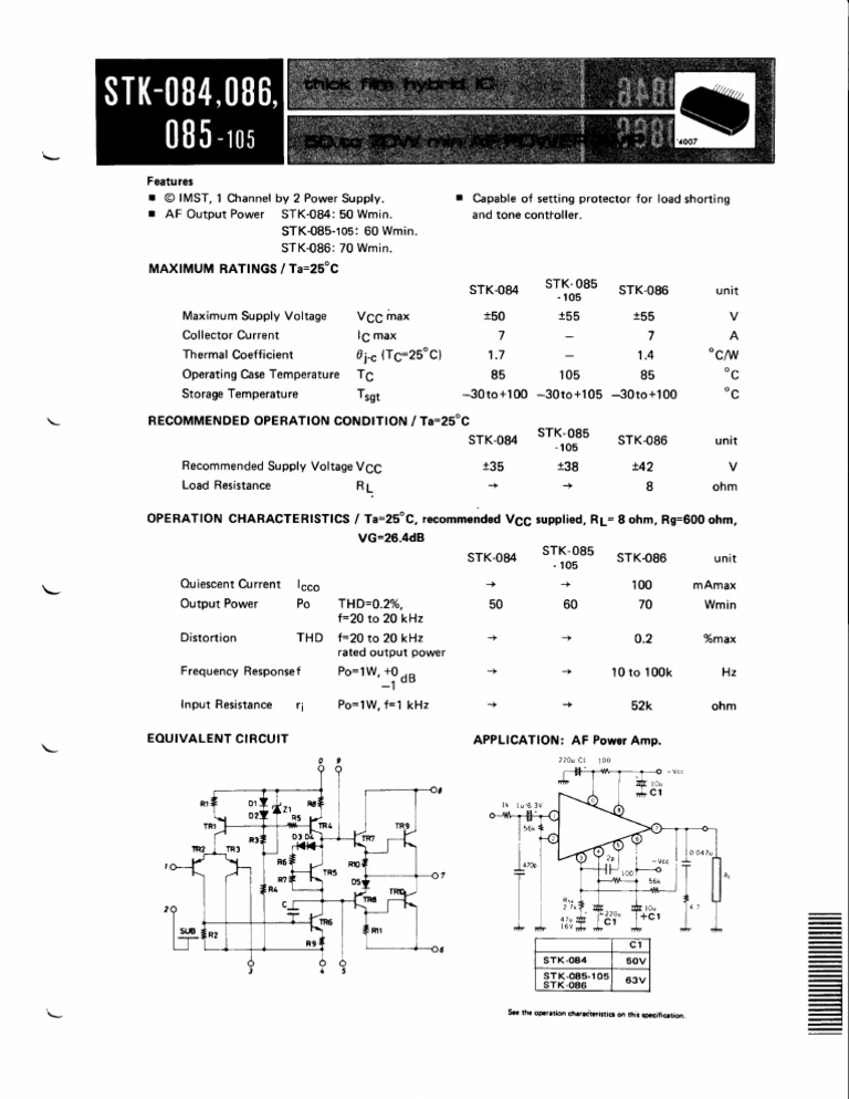 STK-086 Power Amplifier Specifications | PDF