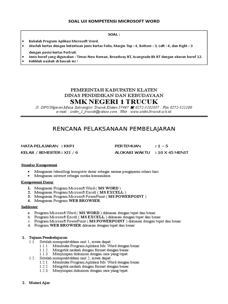 Soal Ujian Tes Kemampuan Ms Word
