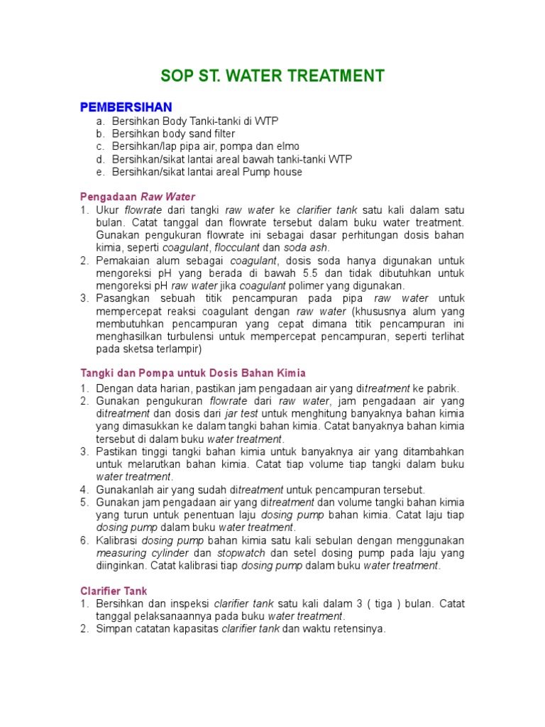 Sop Water Treatment PDF