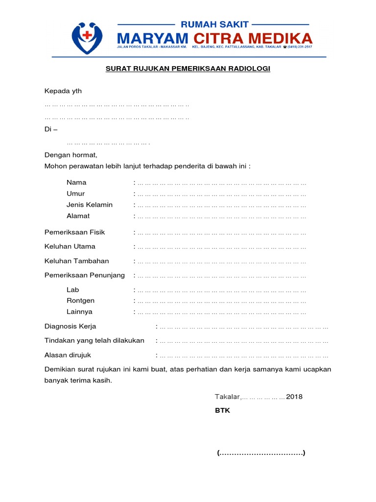 Surat Rujukan Pemeriksaan Radiologi | PDF | Teknologi & Rekayasa