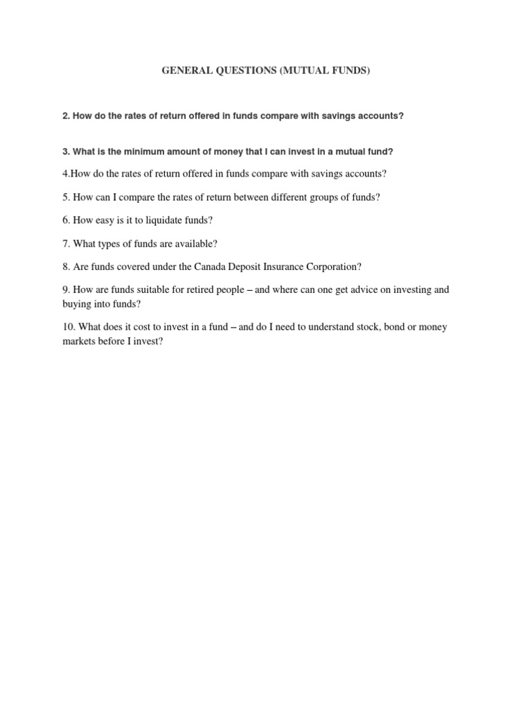 General Questions (Mutual Funds) 2. How Do The Rates of Return
