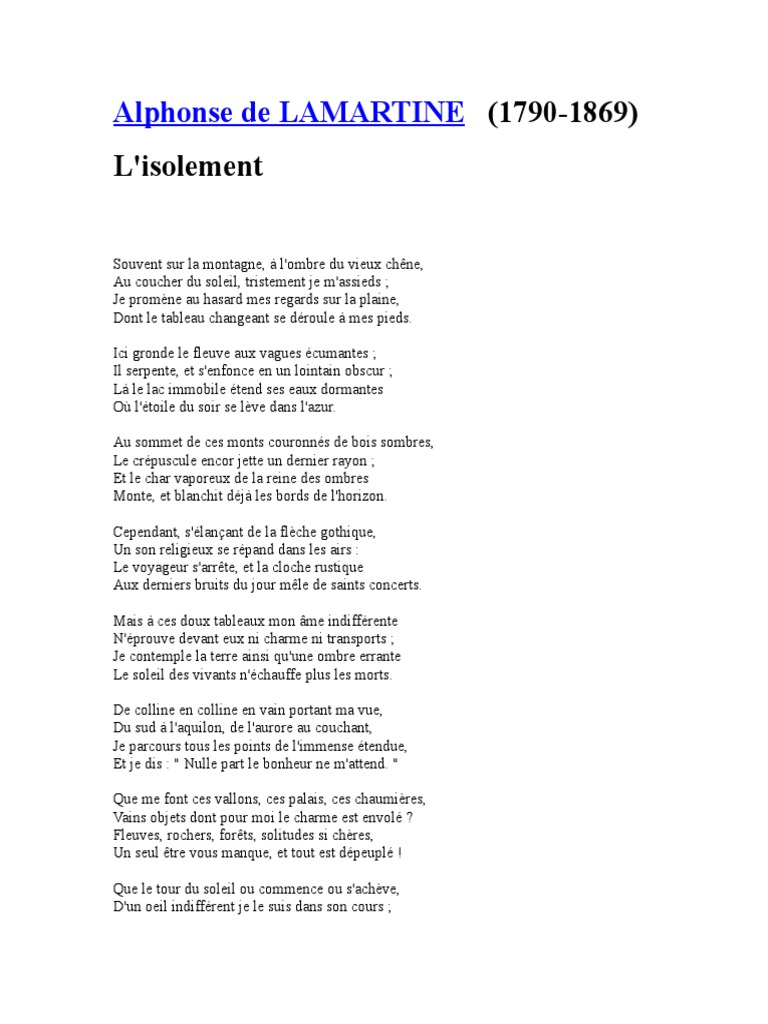 Le Soir Lamartine Analyse