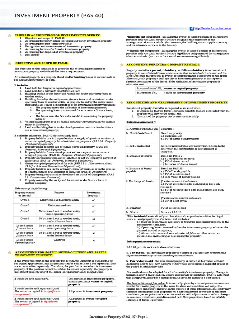 PAS 40: Accounting for Investment Property | PDF | Fair Value | Investing