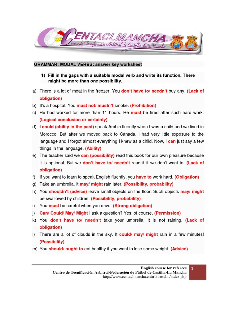 15 answer key modal verbs pdf