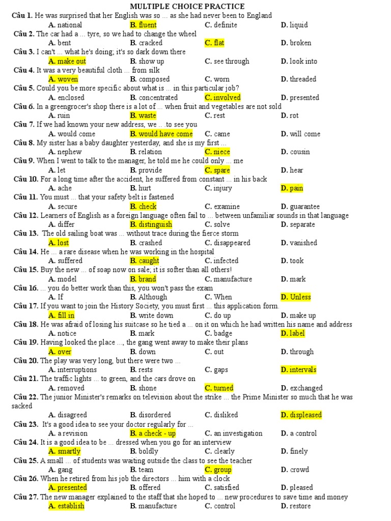 English Vocabulary Quiz | PDF