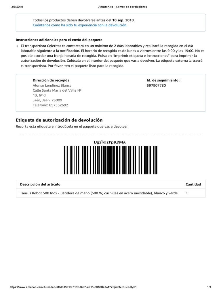 precio devolucion amazon