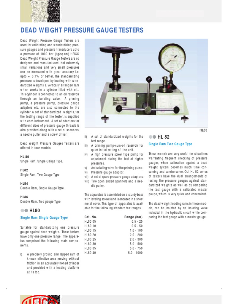 Dead Weight Pressure Gauge Testers PDF Pressure Measurement
