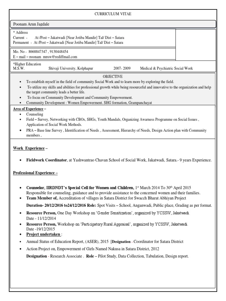 Community Development CV of Poonam Jagdale | PDF | Social Work ...