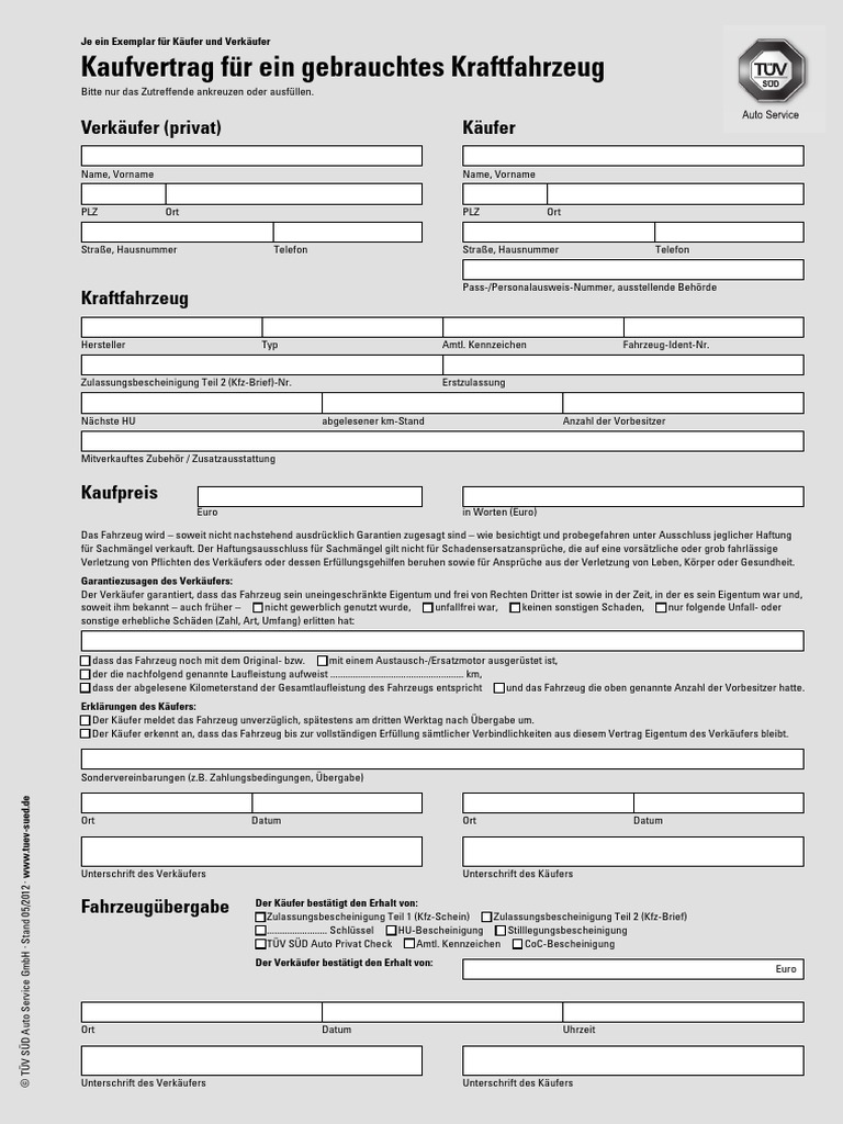 Wir bieten hier unseren kaufvertrag für anhänger an. Kfz Kaufvertrag Pdf Ausfullbar