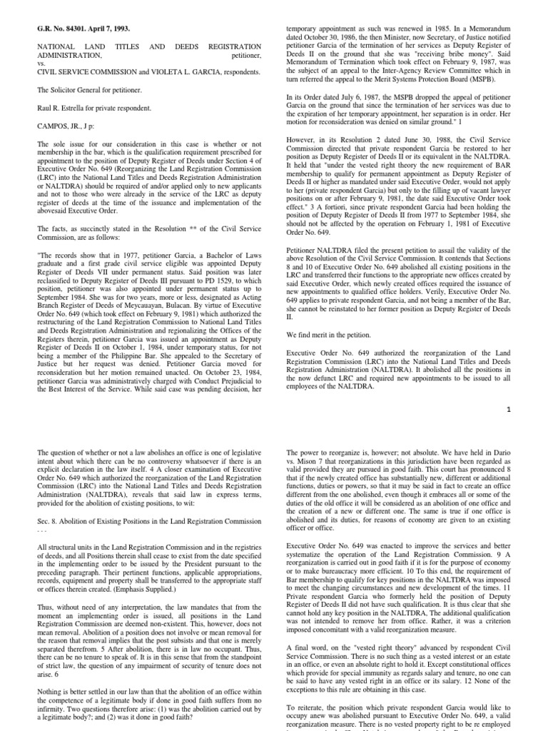 01 National Land Titles and Deeds Registration Administration V CSC