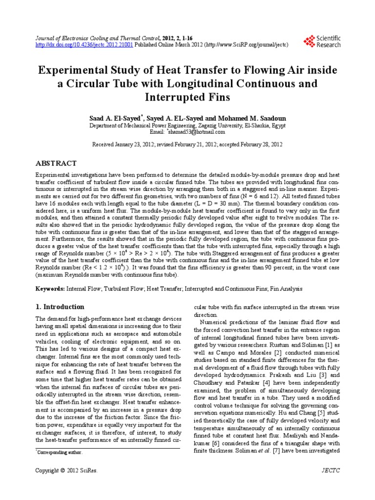 Experimental Study of Heat Transfer To Flowing Air Inside A Circular ...