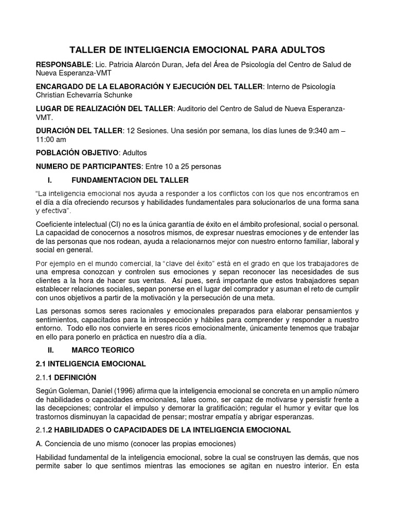 Taller de Inteligencia Emocional para Adultos | PDF | Inteligencia ...