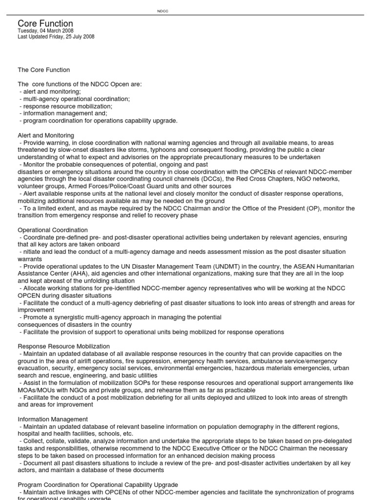 Ndcc Core Function Emergency Emergency Management