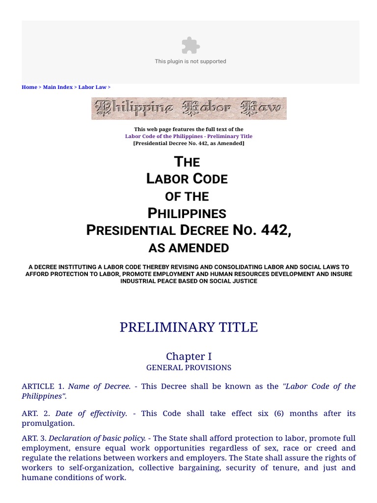 Labor code of the philippines presidential decree no 442 as amended