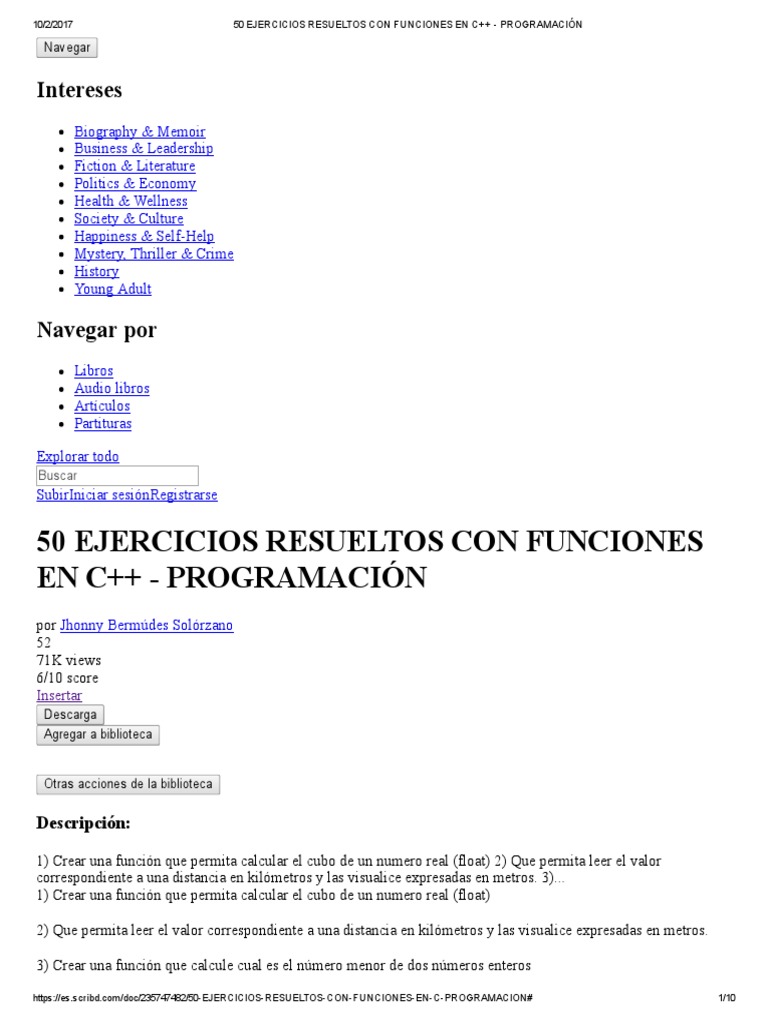 50 Ejercicios Resueltos Con Funciones en C++ - Programación | PDF ...