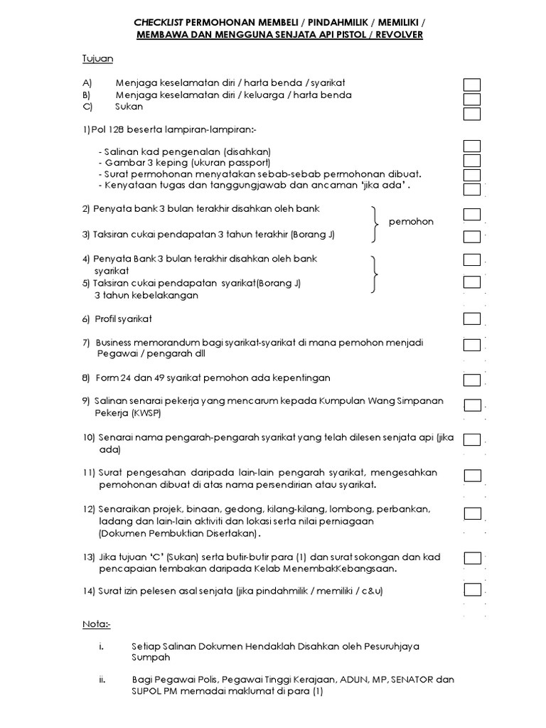 Checklist Permohonan Baru Pistol Individu Pdf