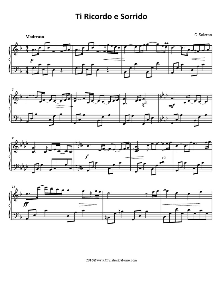 Ti Ricordo e Sorrido Spartito per Pianoforte (Christian Salerno)