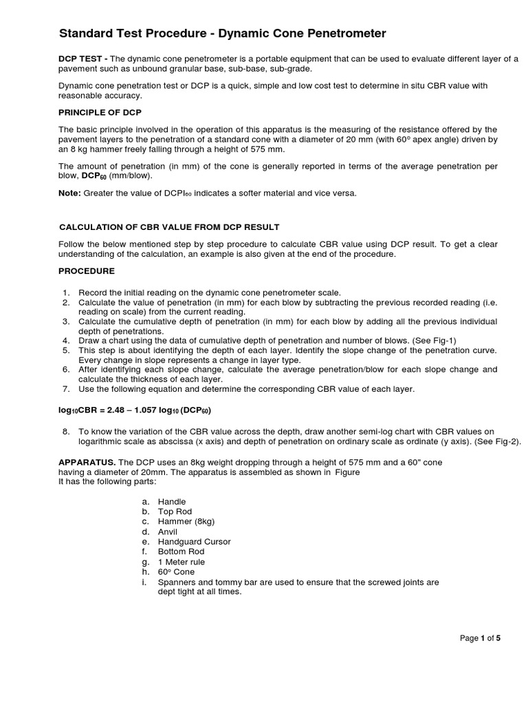 Dyanmic Cone Penetrometer (DCP) Test MS WORD | PDF | Friction | Road ...