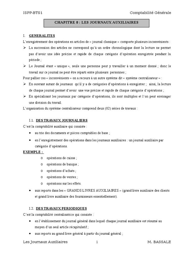 Les Journaux Auxiliaires De Comptabilite Pdf