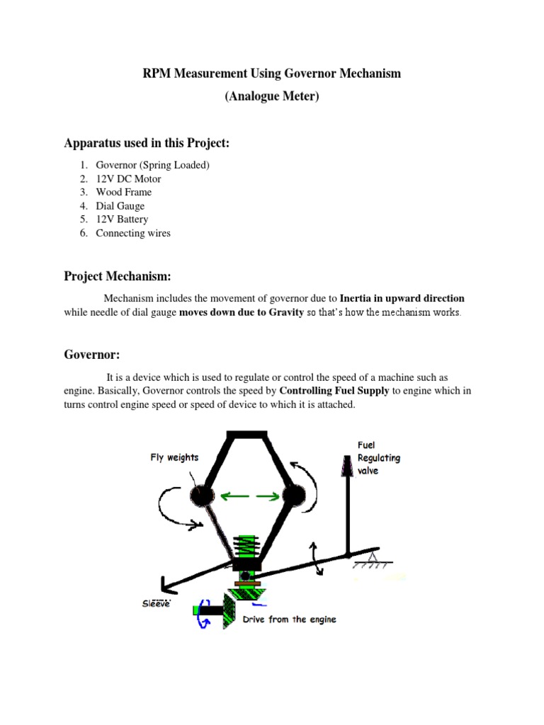 RPM Measurement Using Governor Mechanism | PDF | Engines | Speed