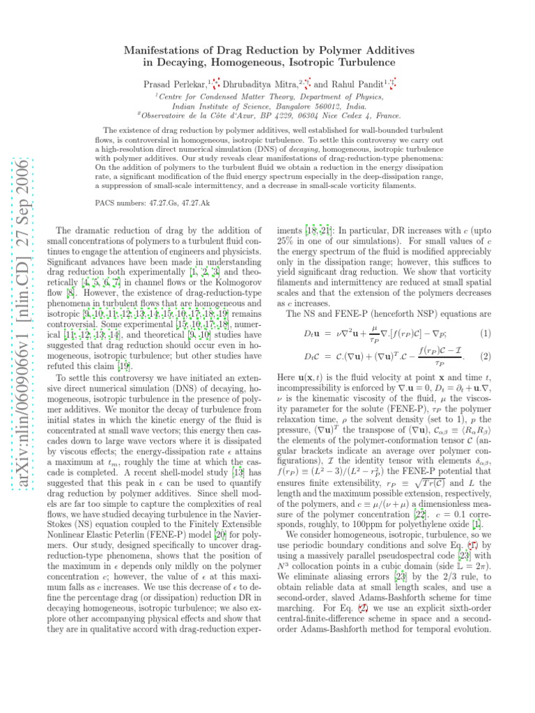 Polymer Additives in Turbulent Flow Drag Reduction | PDF | Turbulence ...