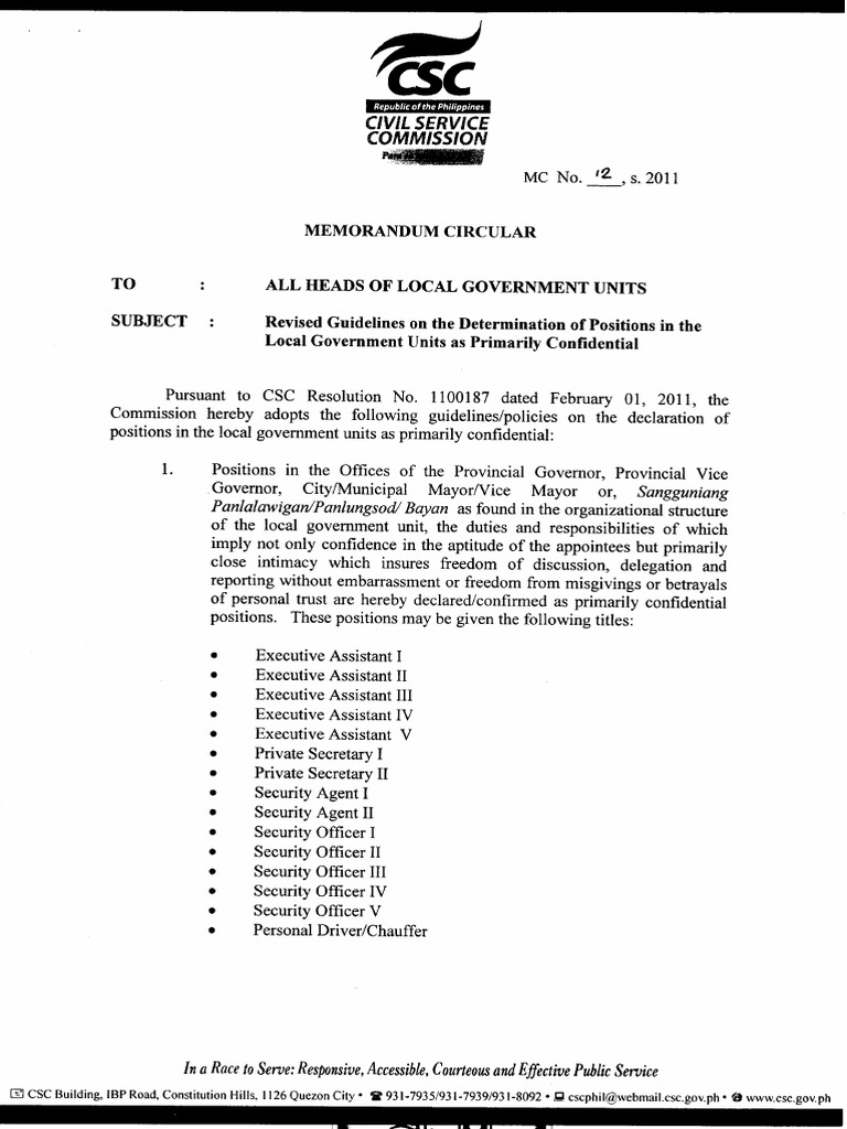 CSC Positions in LGU PDF | PDF