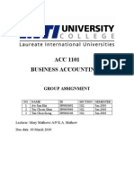 ACC 1101 Business Accounting 1: Group Assignment