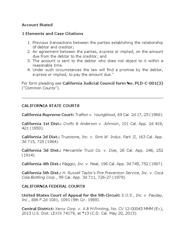 California Causes of Action PDF Statute Of Limitations Credit Card