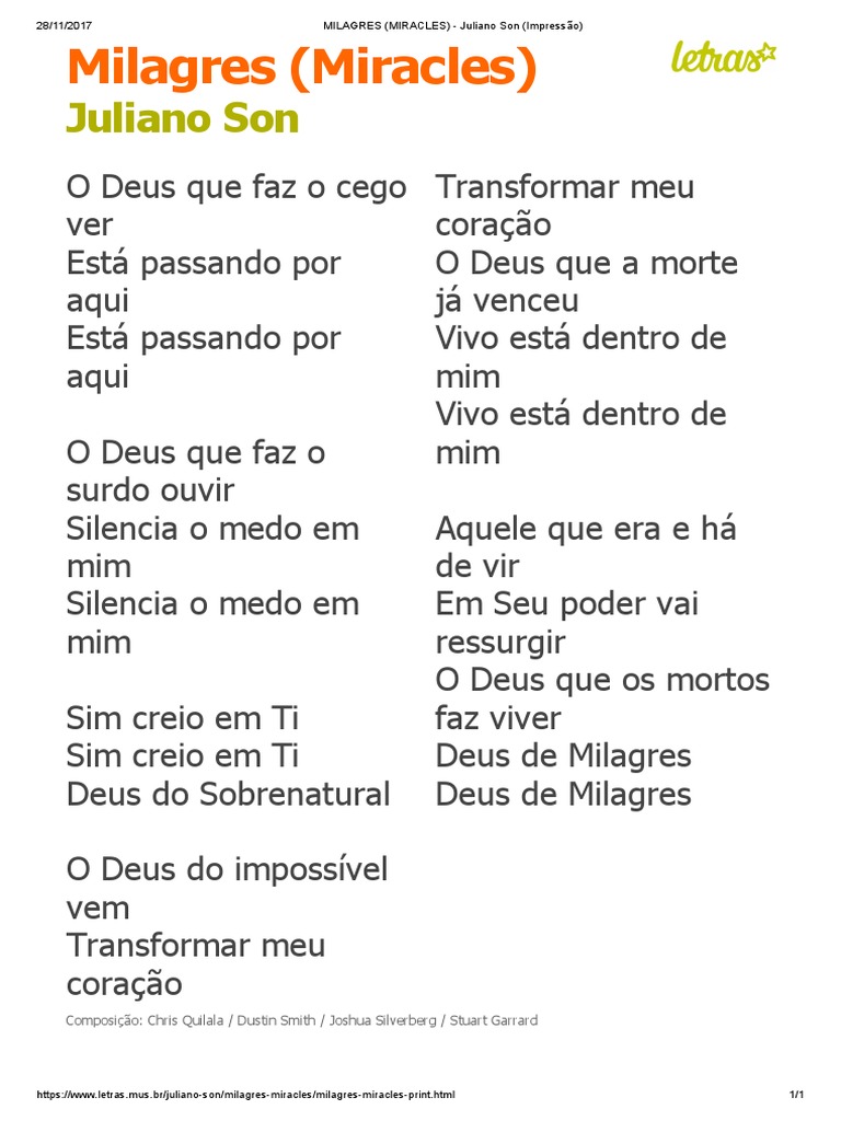 deus de milagres fernandinho letra