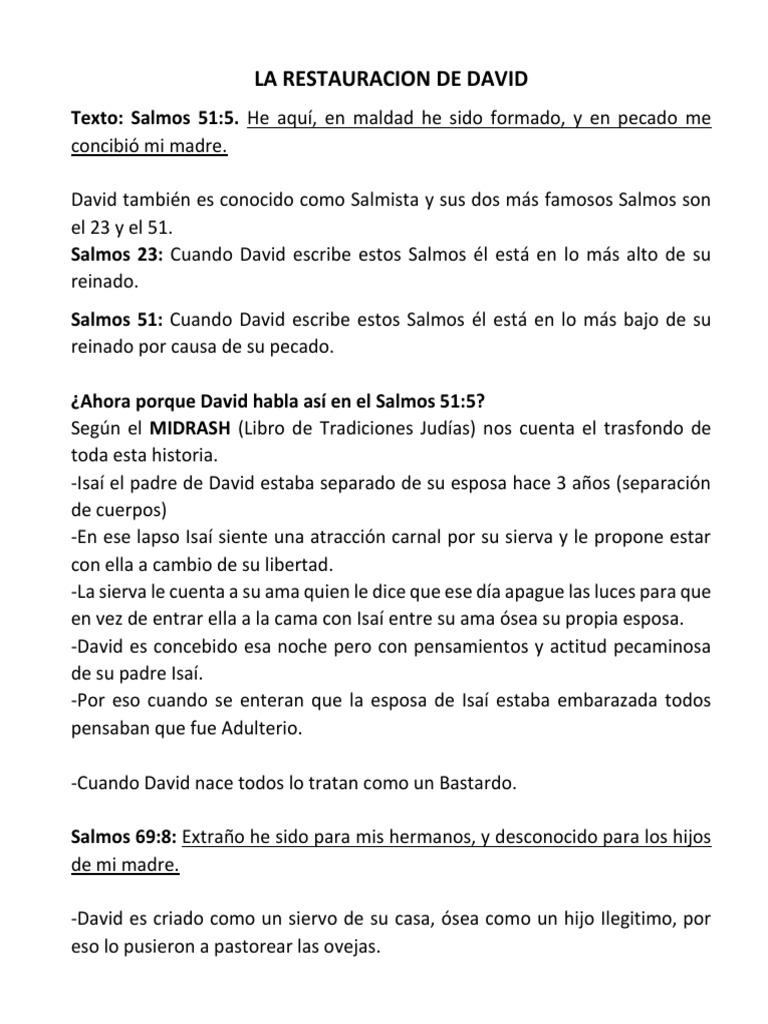 David: Pecado y Restauración en Salmo 51 | PDF | David | Salmos
