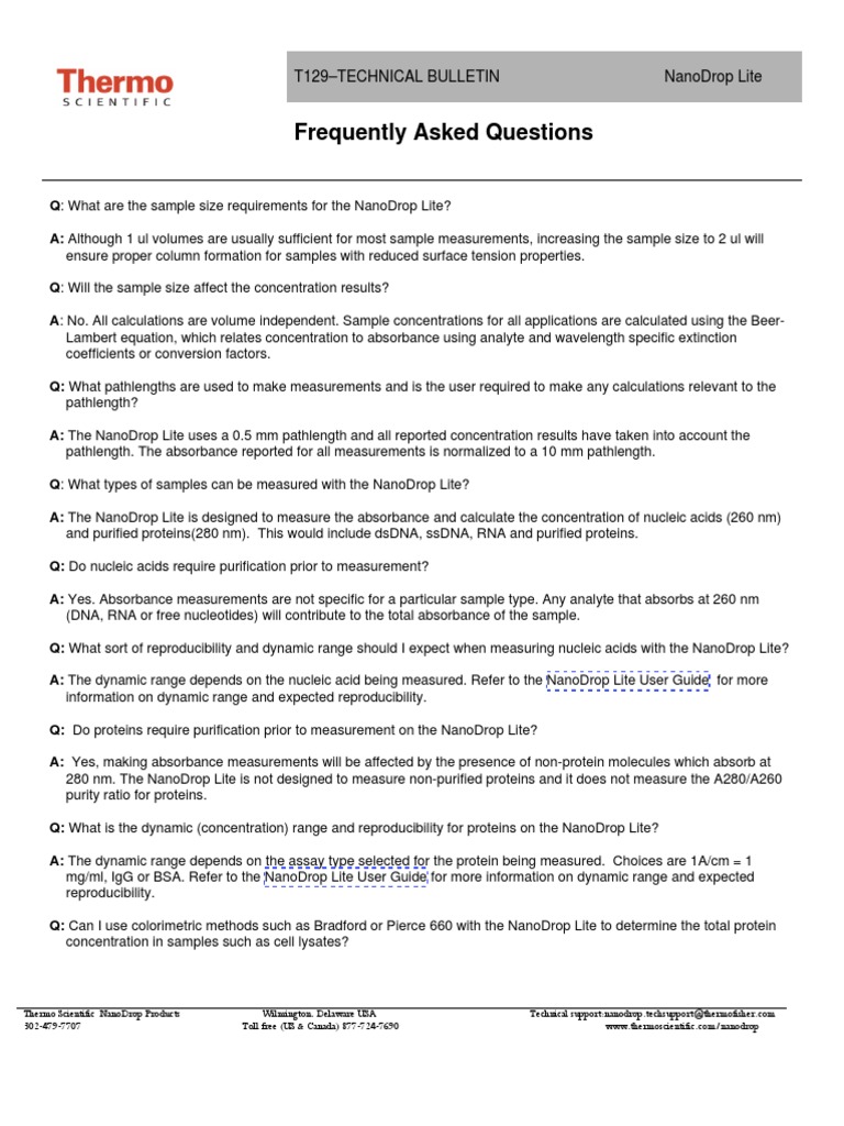 NanoDrop Lite FAQ PDF Absorbance Calibration