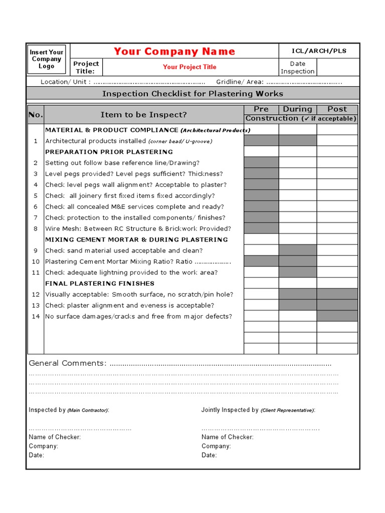 13 Checklist ARCH Plastering Works (General).xls Mortar (Masonry
