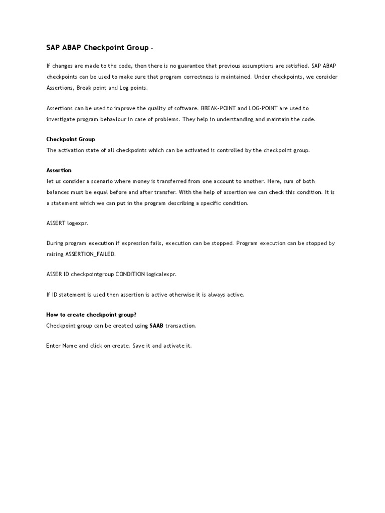 SAP ABAP Checkpoint Group Overview | PDF | Systems Engineering ...