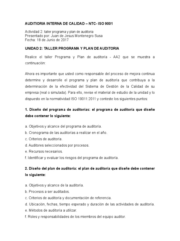 Programa y Plan de Auditoría Interna | PDF | Auditoría | Gestión de la ...