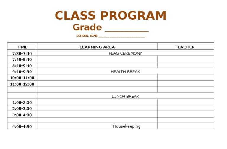 Class Program: Grade | PDF