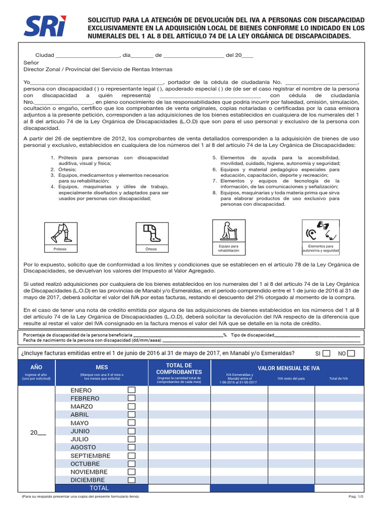 Solicitud Para Devolucion Del Iva A Personas Con Discapacidad Exclusivamente Por Bienes Del Art 74 Invalidez Negocios